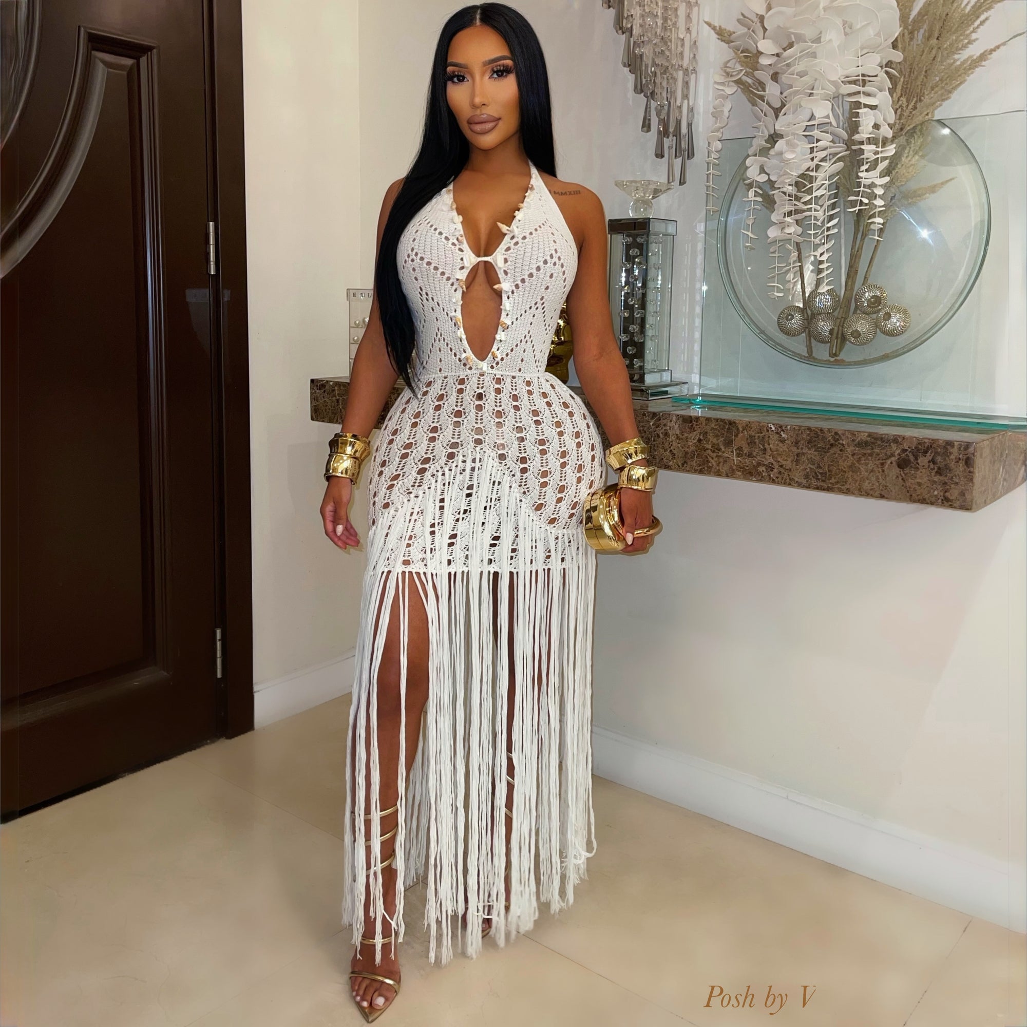 Villa crochet fringe dress (Ivory)