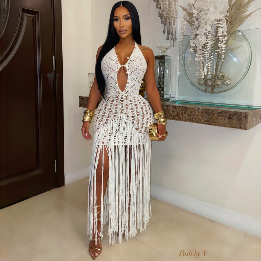 Villa crochet fringe dress (Ivory)