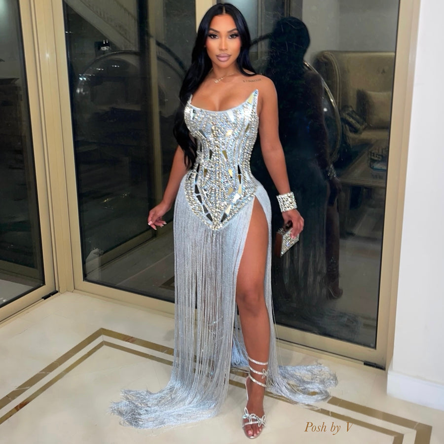 Chrome crystal bandage dress (Silver)