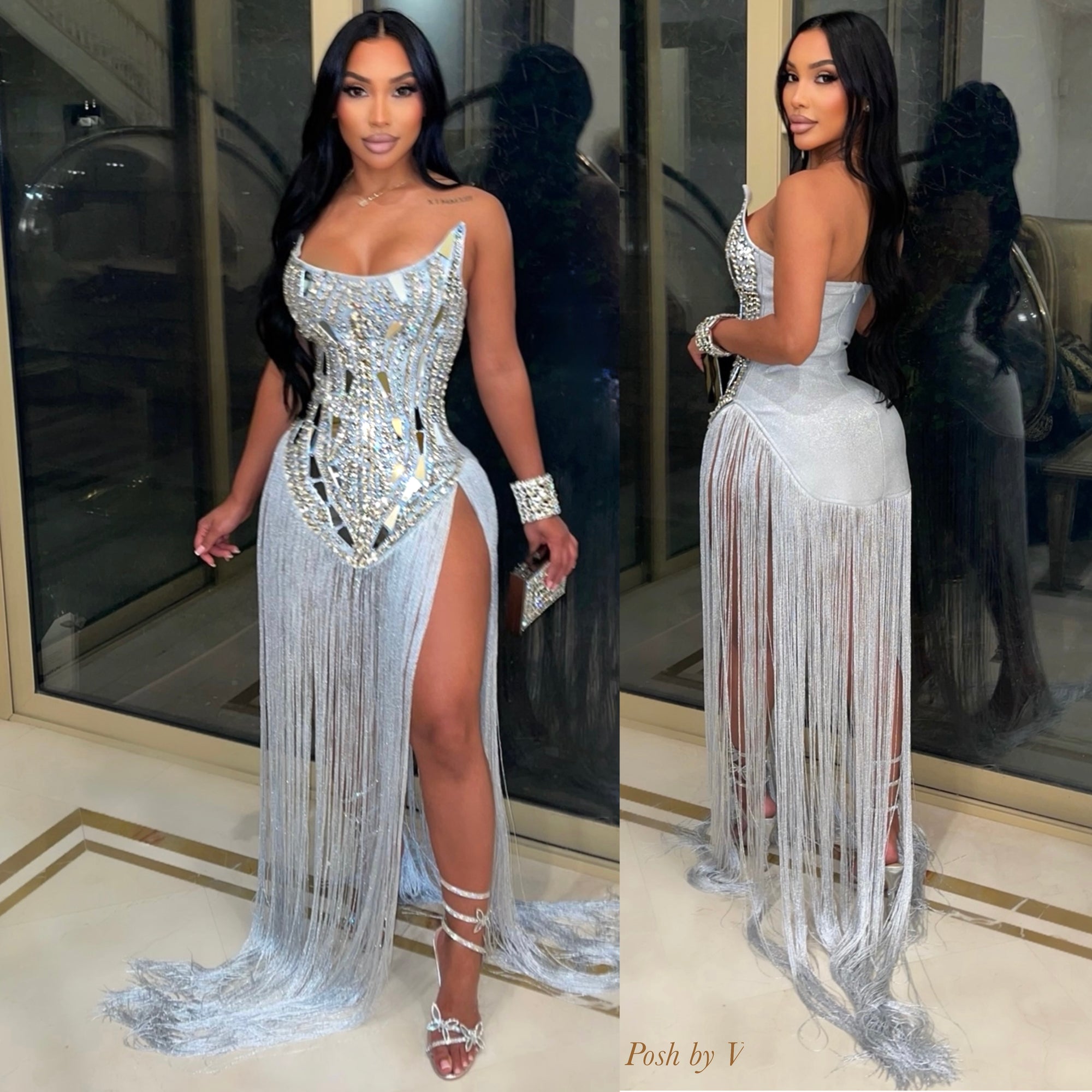Chrome crystal bandage dress (Silver)