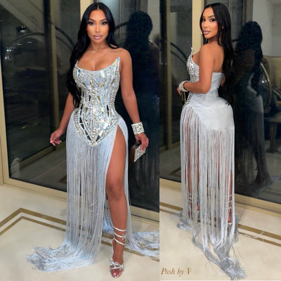 Chrome crystal bandage dress (Silver)