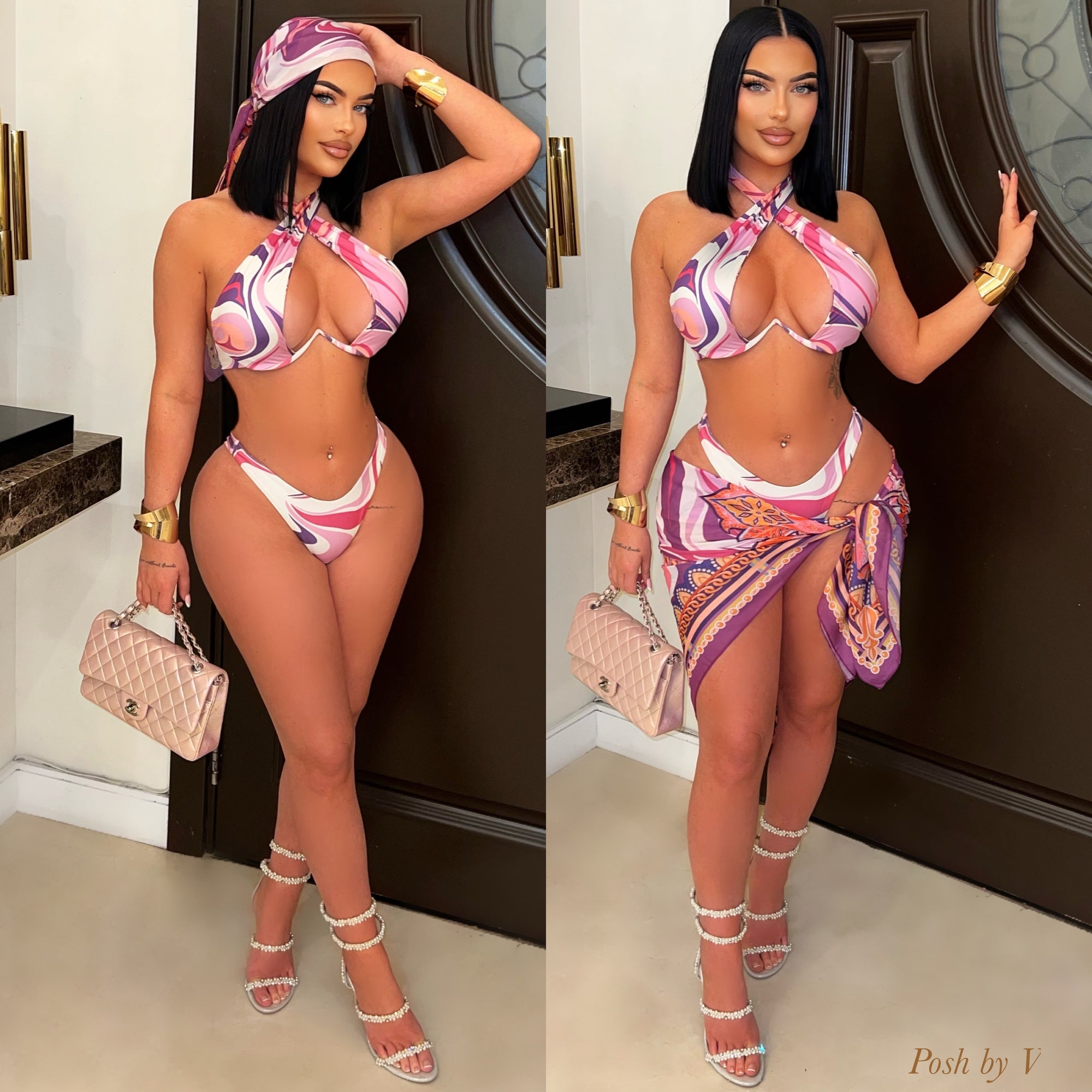 Zuri bikini set w/wrap (Pink multi)