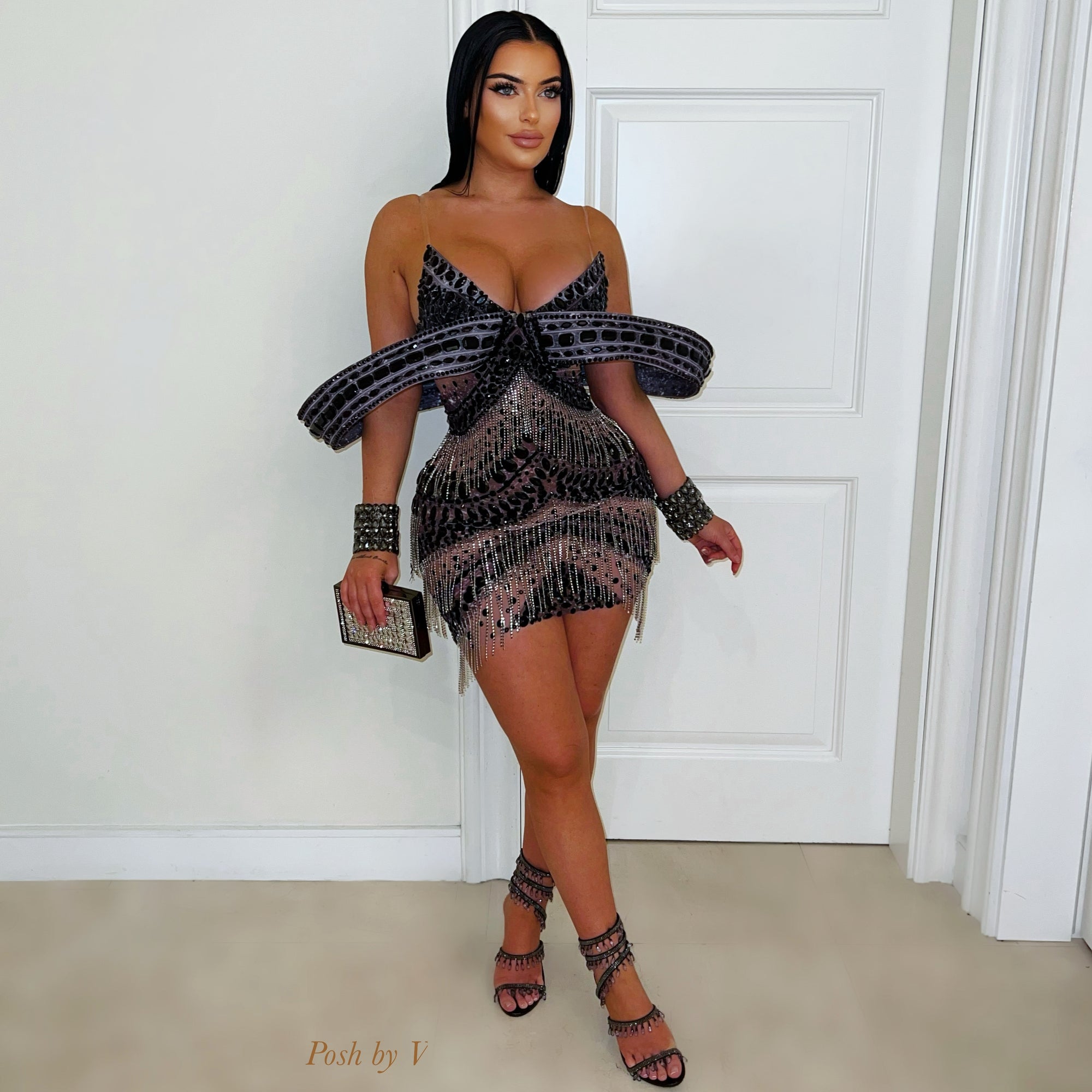 Chandelier crystal glam dress (Black)