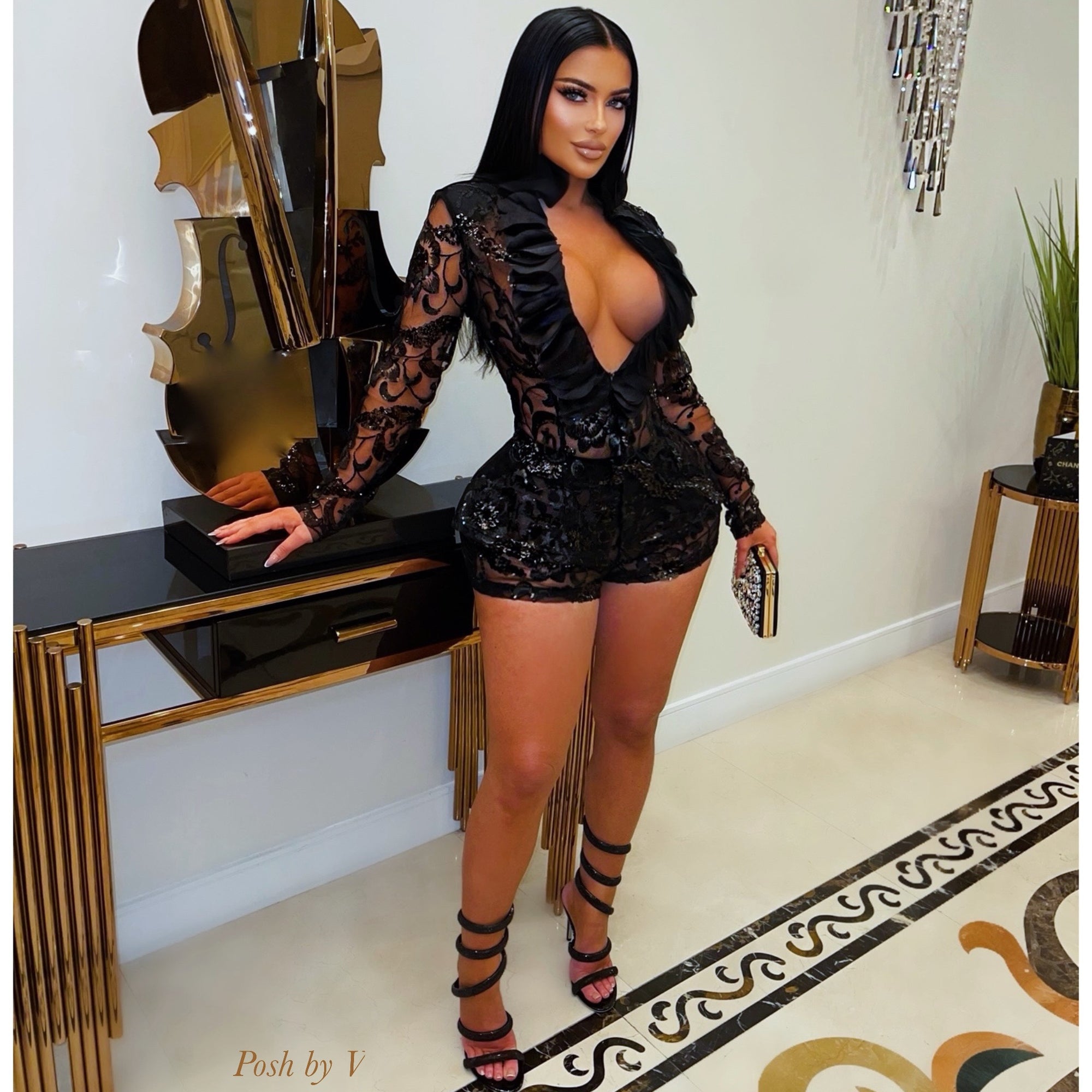 Jinve luxe glam shorts set (Black)