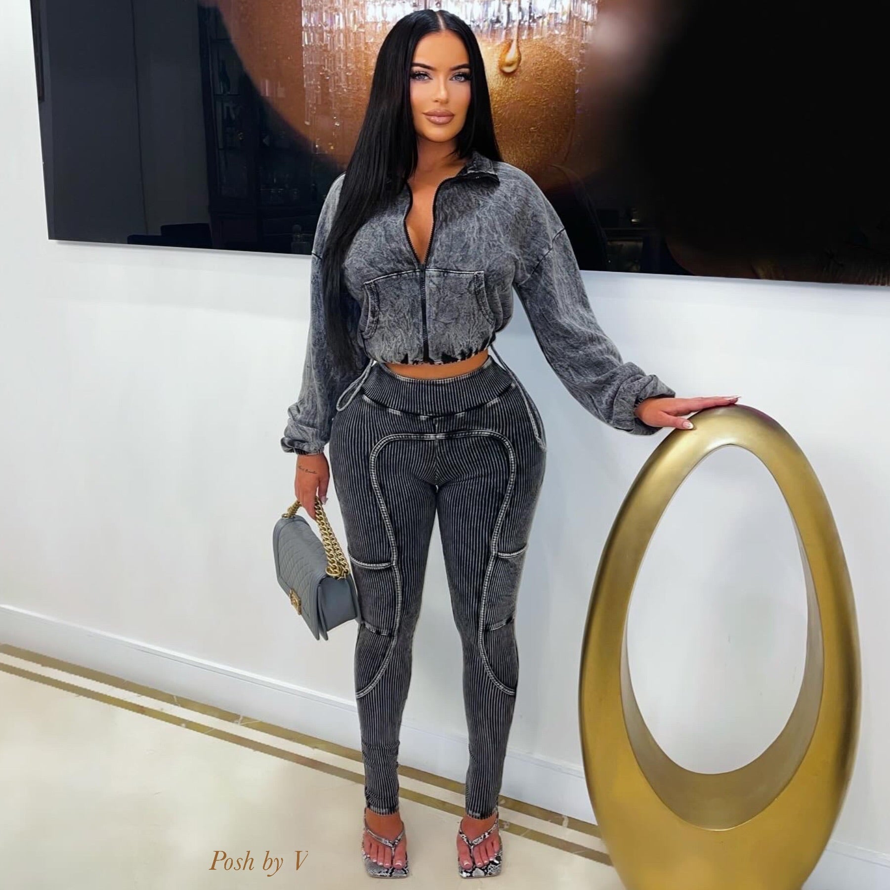 Western rib leggings set (Black)