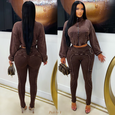 Western rib leggings set (Black)