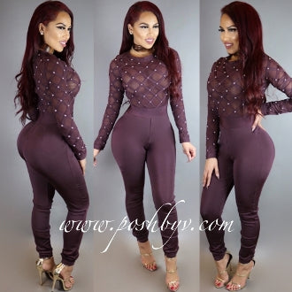Monte studded bandage jumpsuit (Purple)