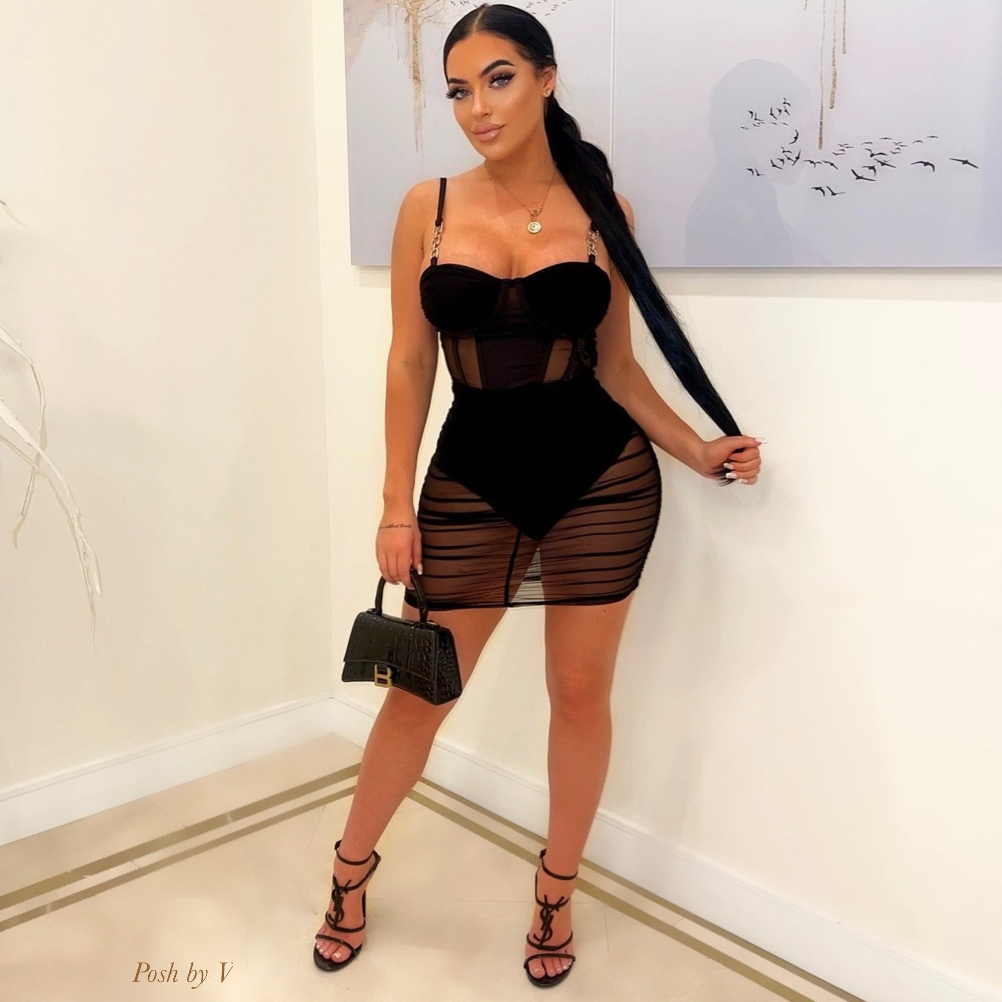 Vein corset mini dress (Black)