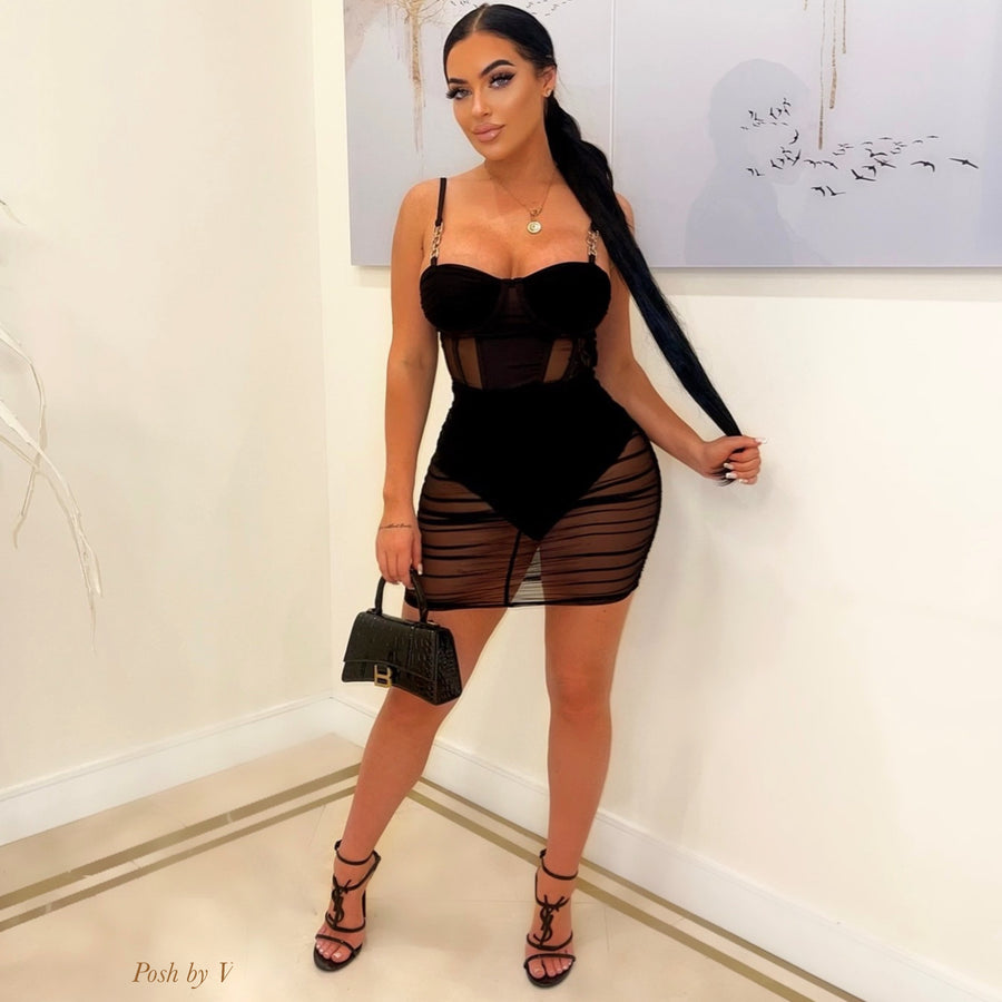 Vein corset mini dress (Black)
