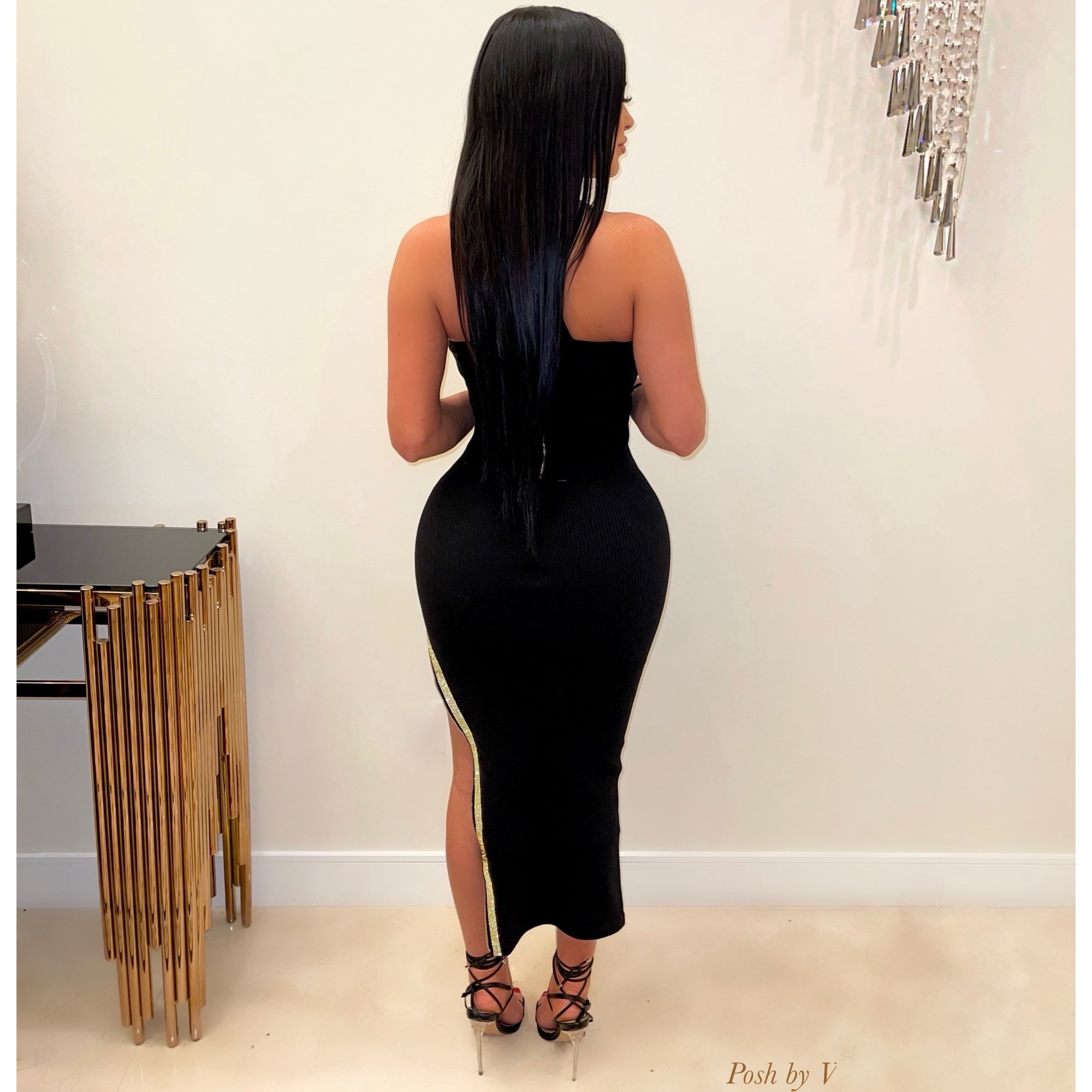 Farah rhinestone midi (Black/gold)