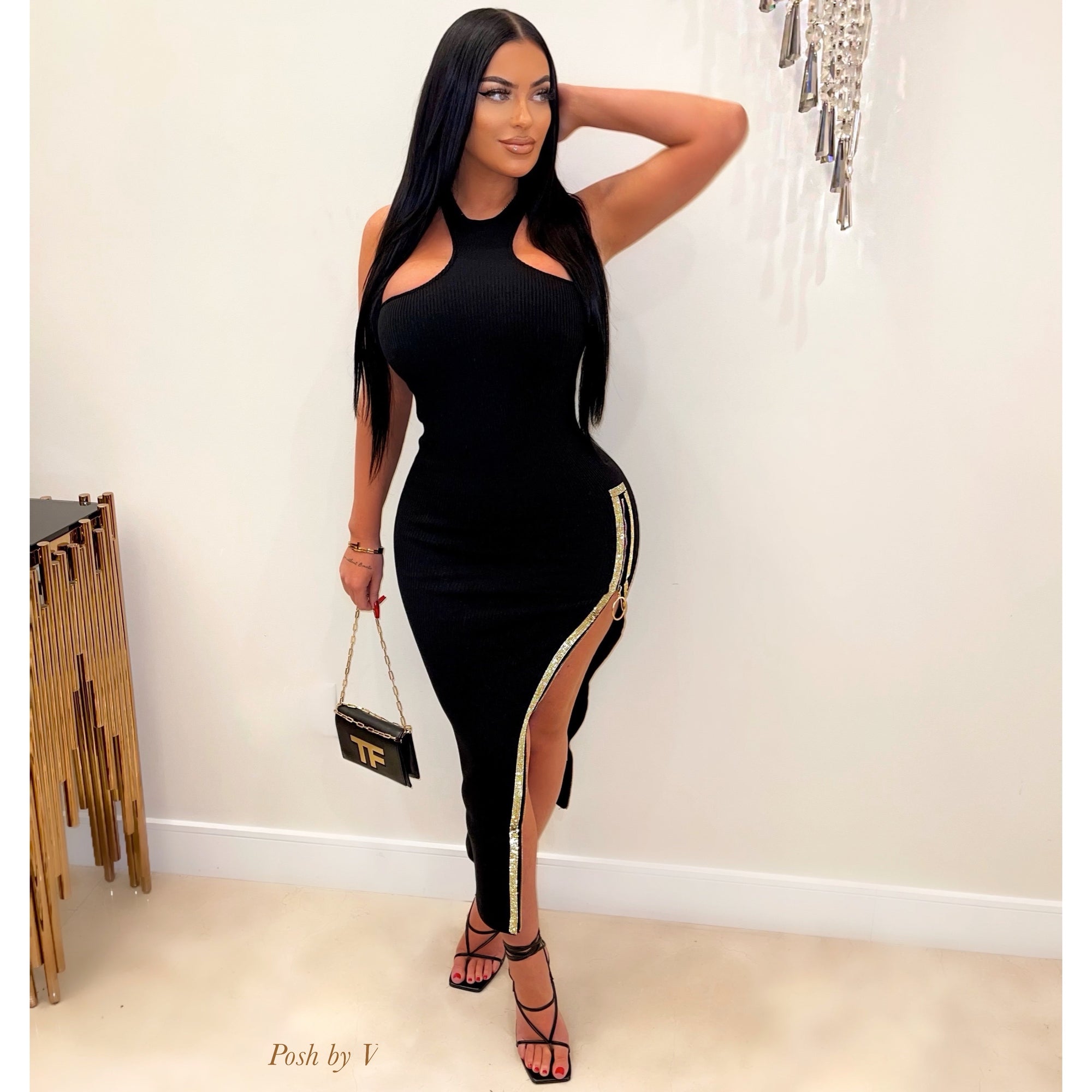 Farah rhinestone midi (Black/gold)