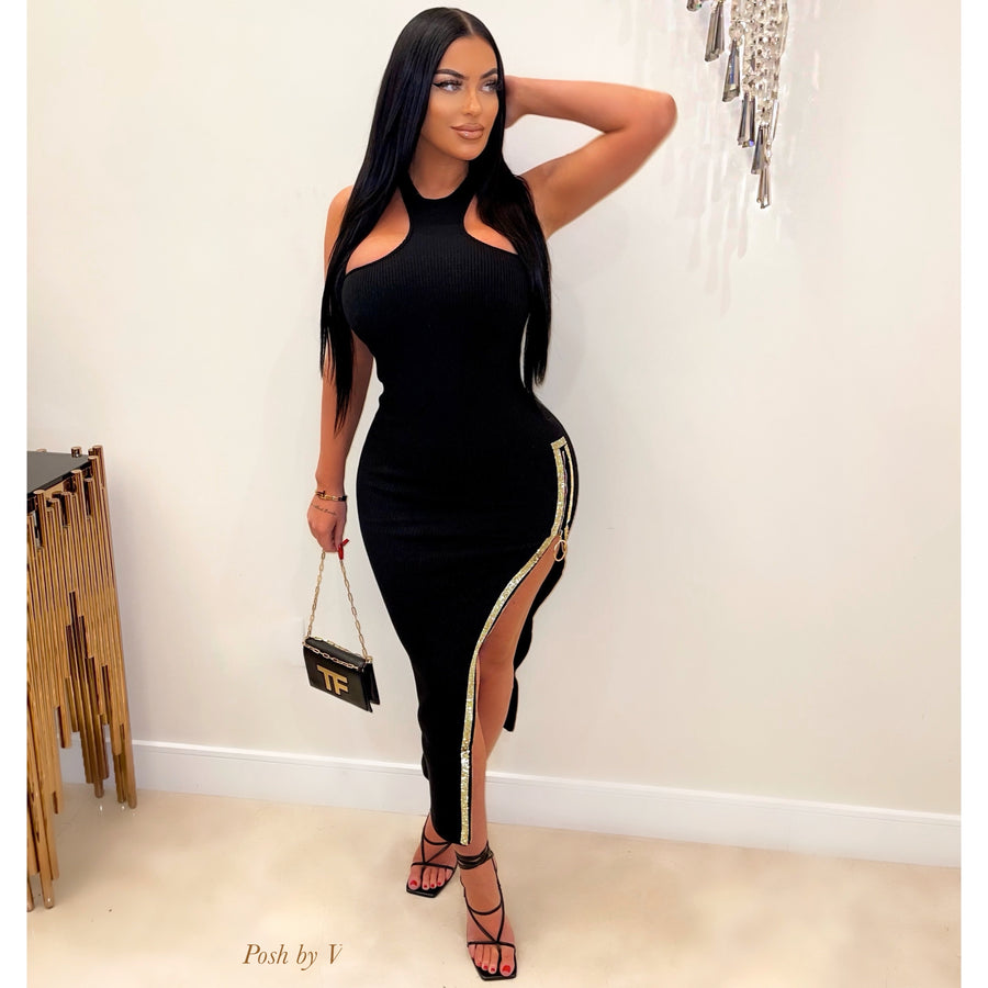 Farah rhinestone midi (Black/gold)