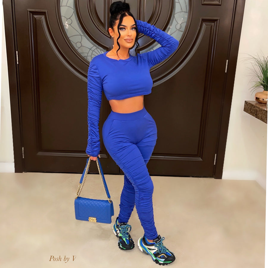 Davia ruched pants set (Royal)