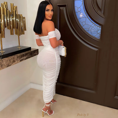 Ciara ruched midi dress (White)