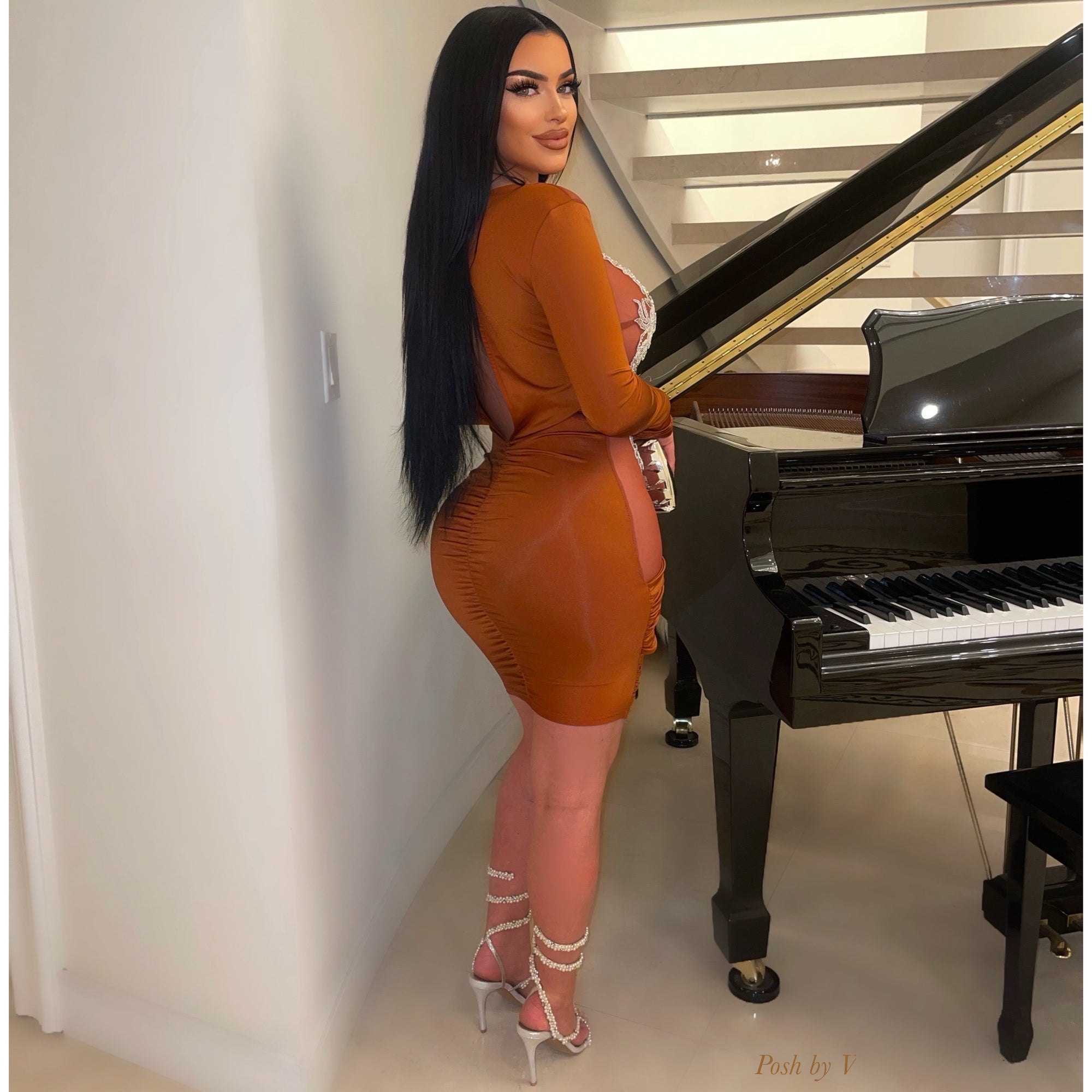 Adore ruched dress (Cognac)