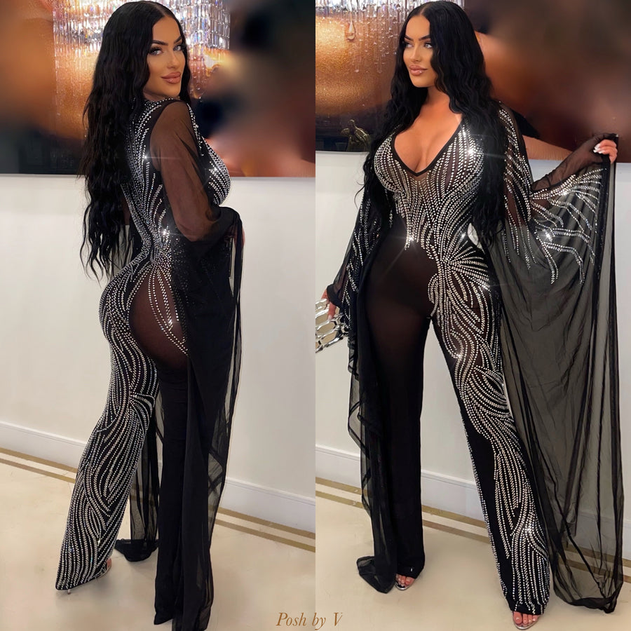 Luxe crystal jumpsuit (Black)