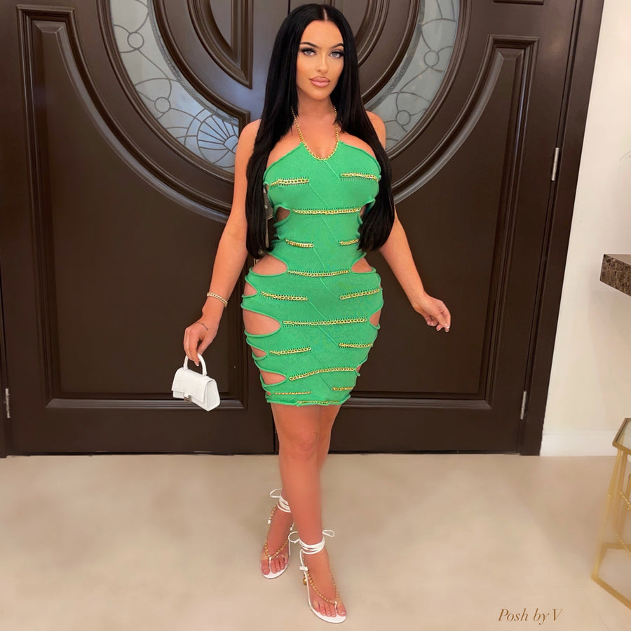 Zoe knit chain dress (Green)