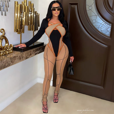 Jazzy caged jumpsuit (Black/nude)
