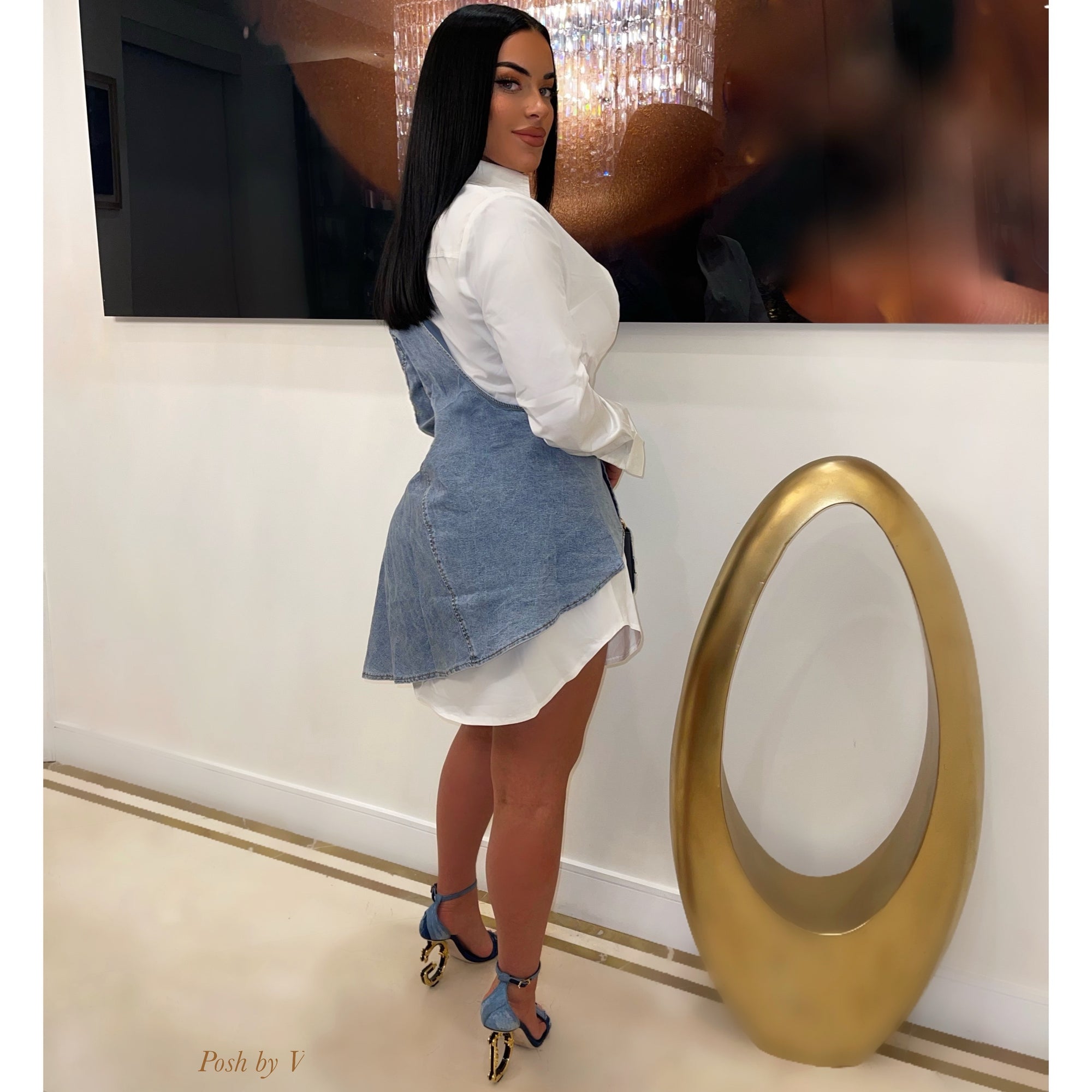 Denim dress with blazer cheap