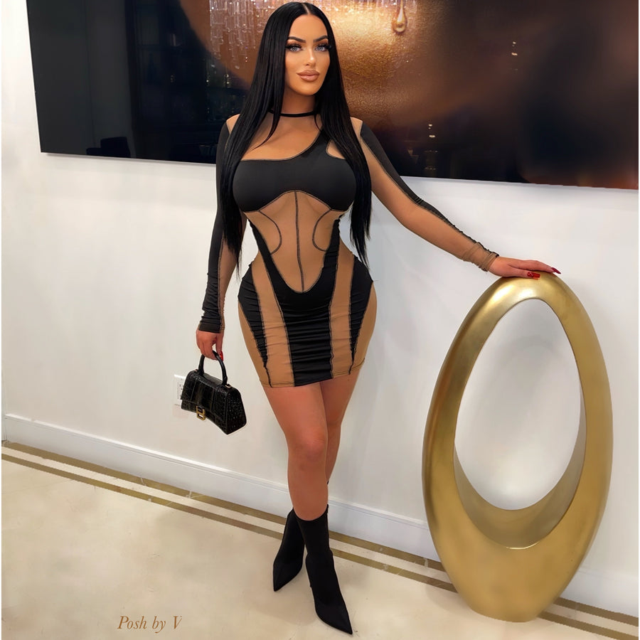 Casey mini dress (Nude/black)