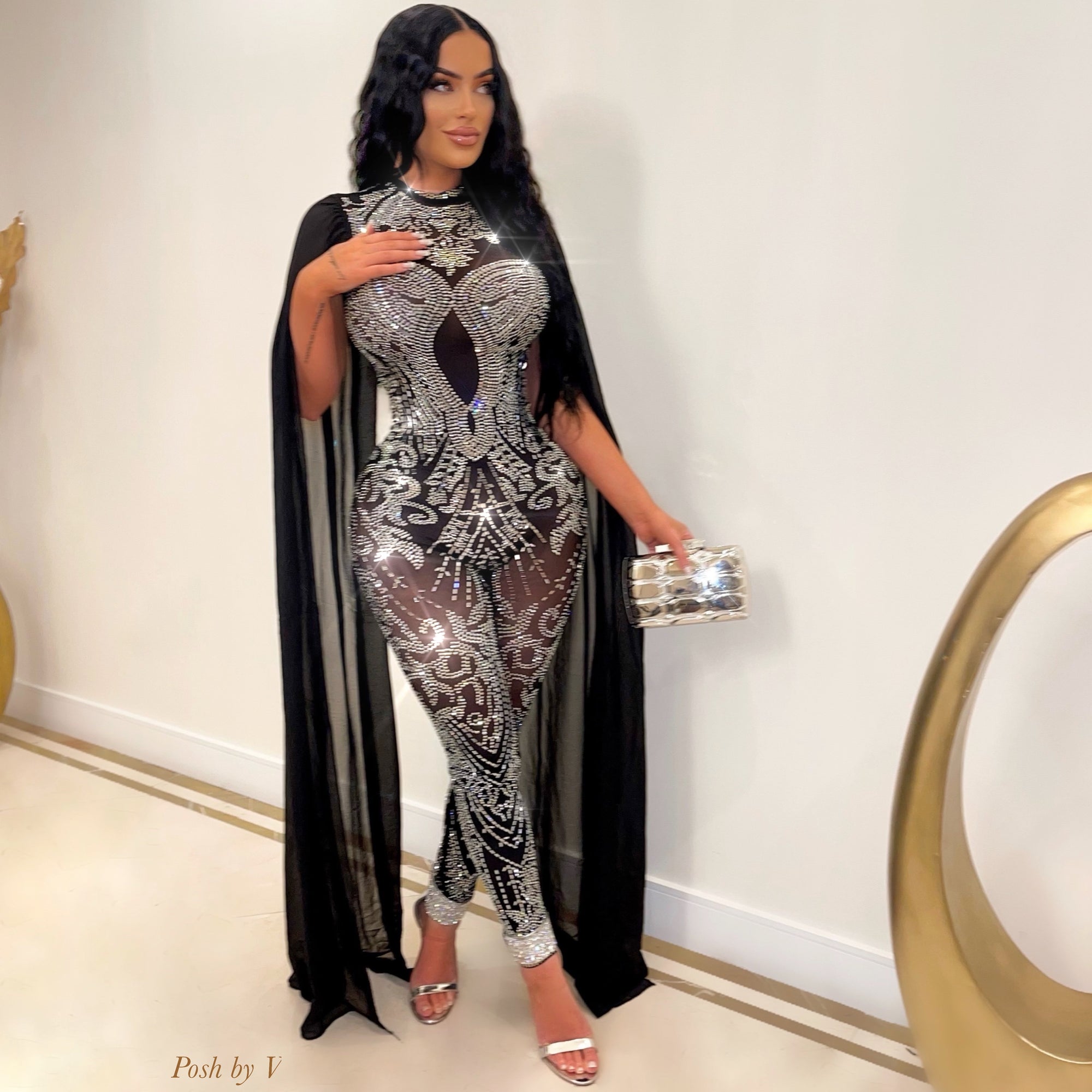 Tajera crystal jumpsuit (Black)