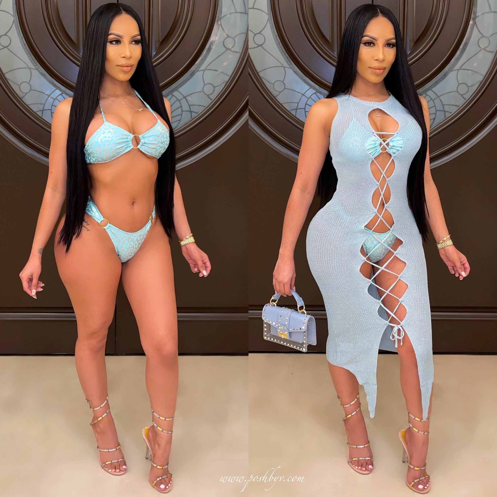 Bella knit laced dress (Sky blue)