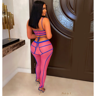 Paris caged pants set (Pink/blue)
