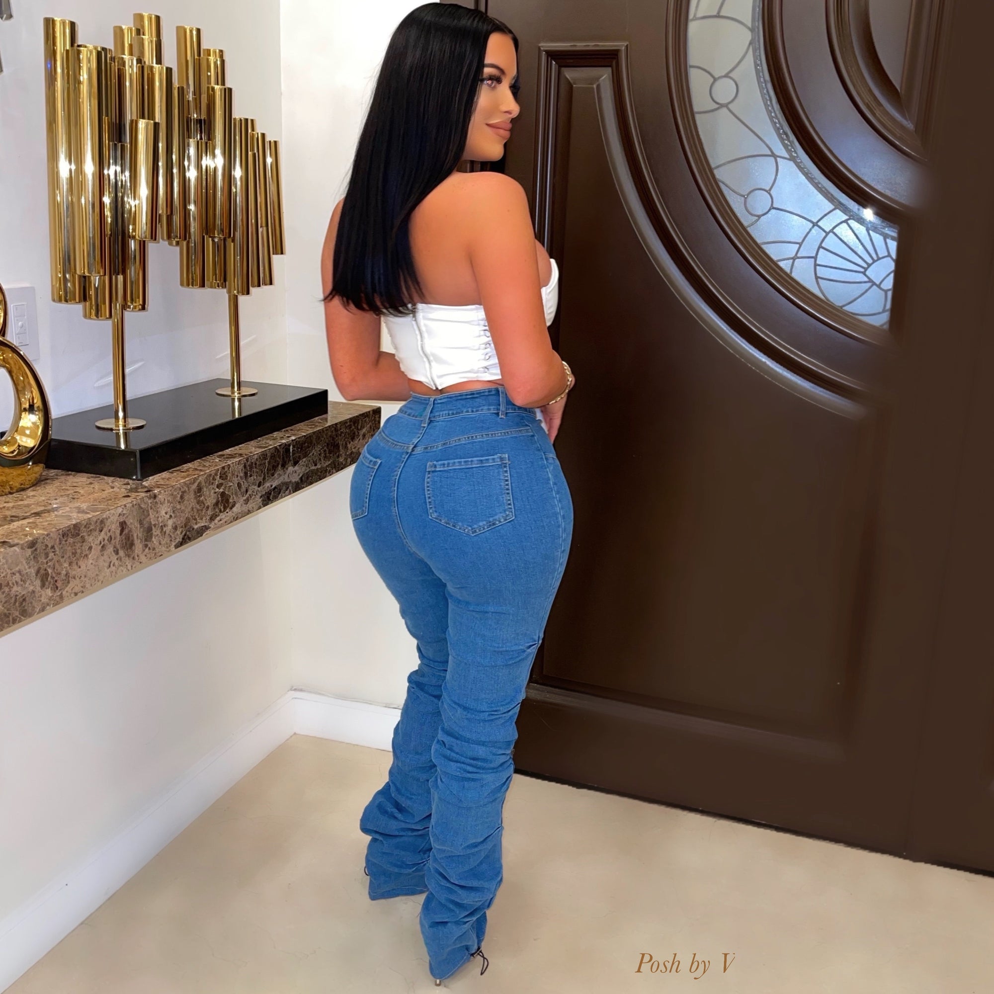 Mode ruched jeans (Dark wash)