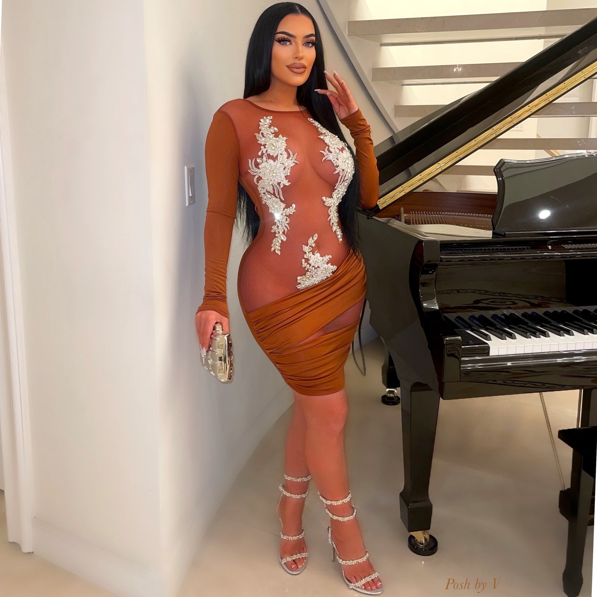 Adore ruched dress (Cognac)