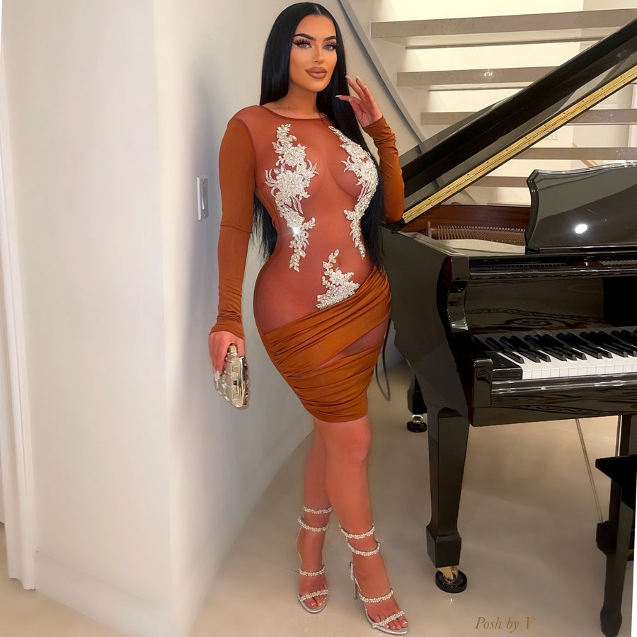 Adore ruched dress (Cognac)