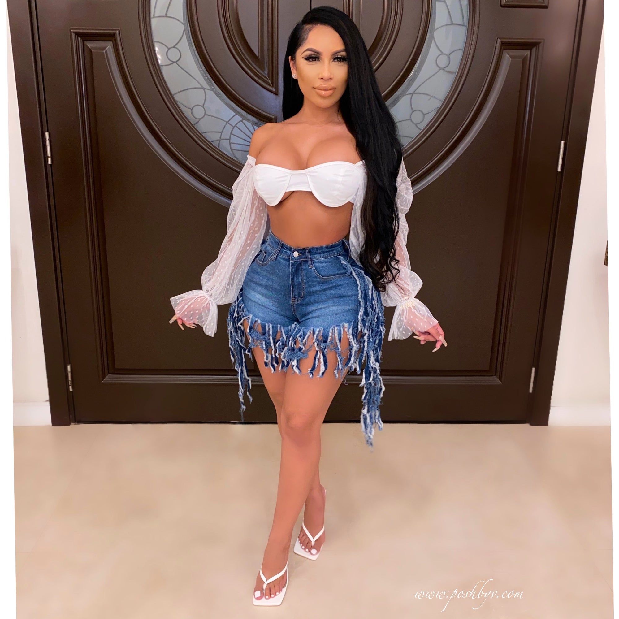 Jess fringe jeans shorts (Dark wash)