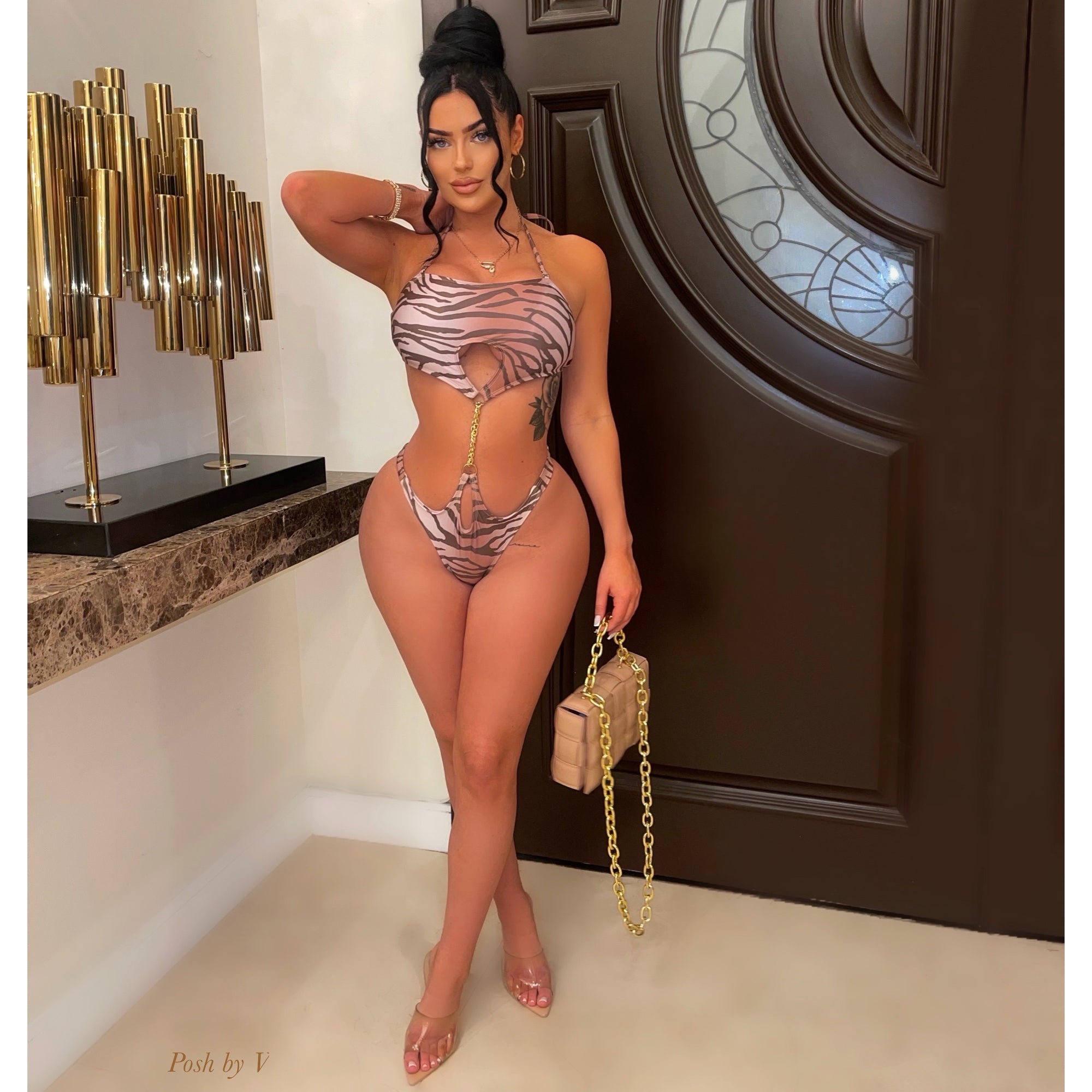 Caresa chain monokini (Brown)