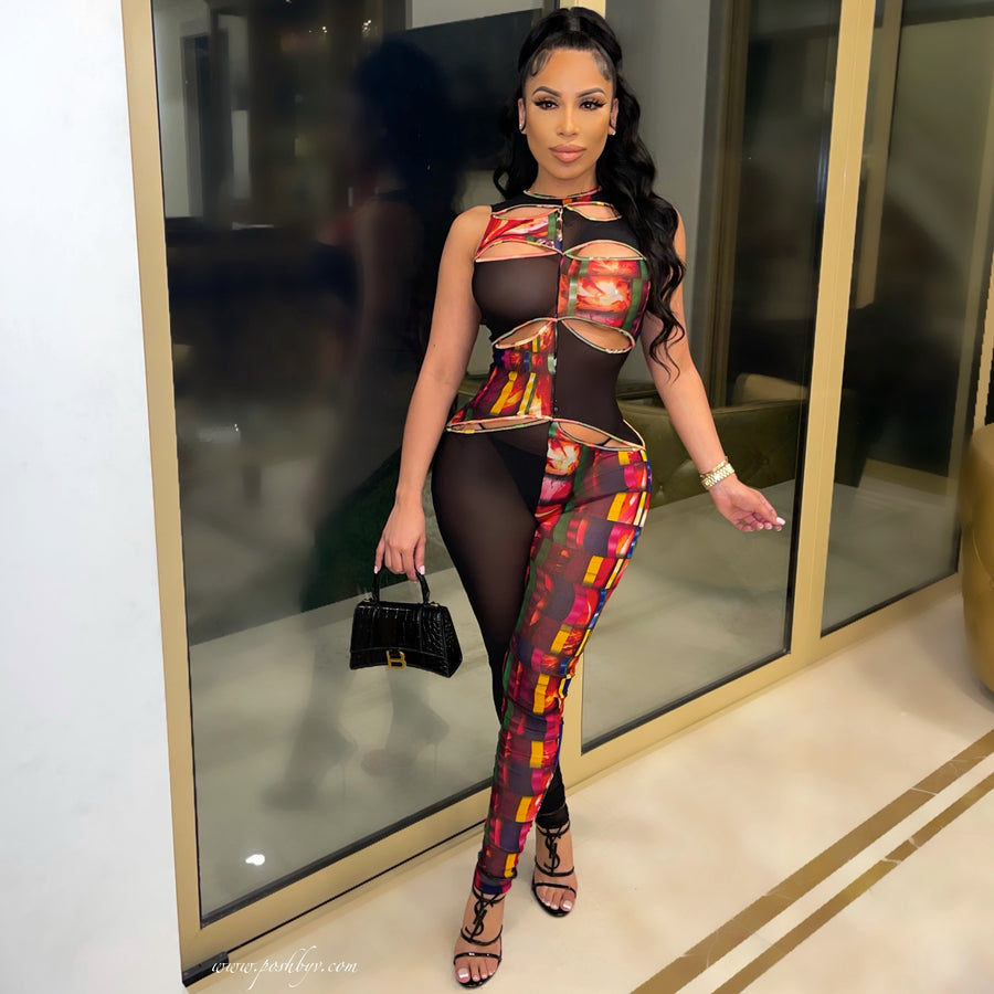 Heidi caged mesh dress (Black)